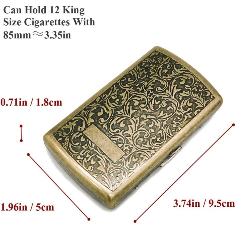 NEW! Engraved Metal Cigarette Case - Antique Brass Tone - Picture 4 of 5